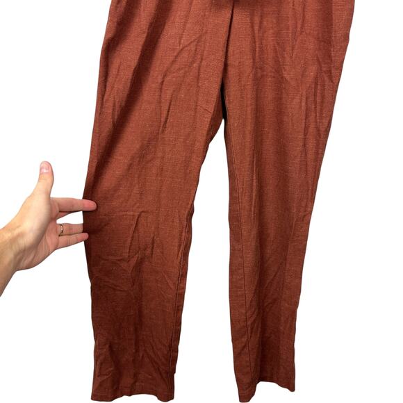 Anthropologie Six Crisp Days Rust 3/4 Sleeve Button Down Belted Linen Jumpsuit S - Picture 4 of 5